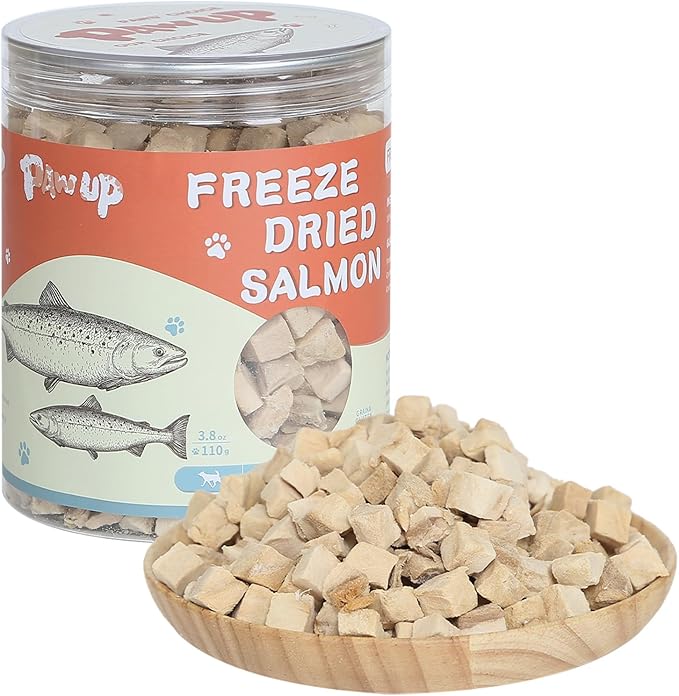 Freeze Dried Salmon Cat Treats, Single Ingredient Raw Cat Food Toppers, Healthy Training Treats for Dogs, Cats, 3.8 oz-PurrikoPets