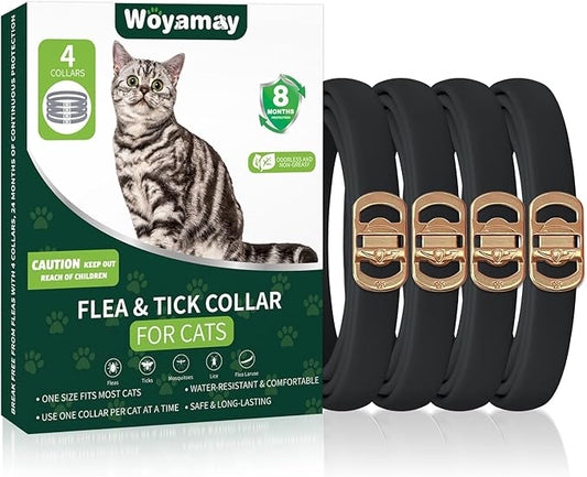 4 Pack Flea Collar for Cats, Cat Flea and Tick Treatment, 8 Months Protection Flea and Tick Prevention for Cats, Waterproof Cat Flea Collar, Adjustable Cat Flea and Tick Collar for Cats Kittens, Black-PurrikoPets