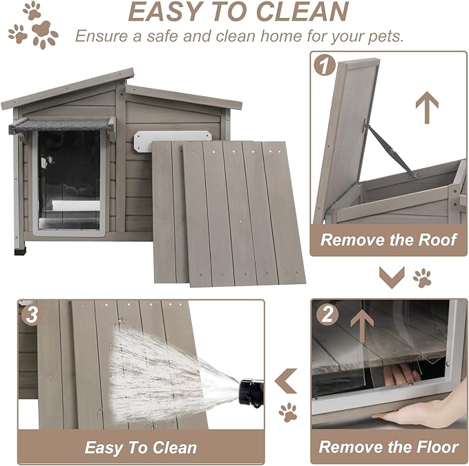 43" L Outdoor Extra Large Dog House with Removable Floor, Raised Feet, Anti-Chewing Iron Frame – Wooden Kennel with Asphalt Roof, Window for Indoor/Outdoor Use, Ideal for Medium to Large Dogs-PurrikoPets