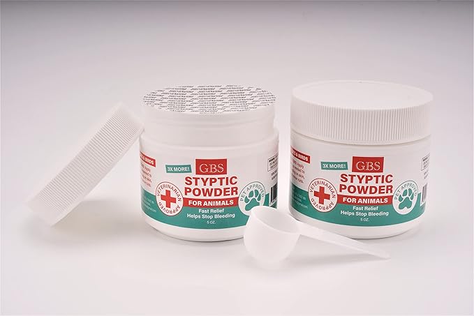 G.B.S 5 oz Styptic Powder for Dogs, Cats & Birds – Quick Blood Clotting for Nail Clipping, Minor Cuts, Tail Docking & Wing Clipping – Pet First Aid Hemostatic Powder with Sealed Top & Scoop (3)-PurrikoPets