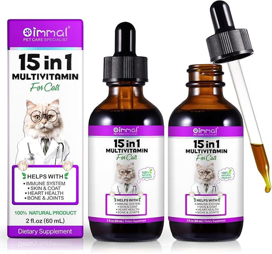 15-in-1 Multivitamin Drops for Cats - Immune Support, Skin & Coat Health, Digestion, Joint Care - with Vitamins A, B, C, D, E - Liquid Supplement for All Life Stages, 2 fl.oz/60ml, 2 Pack-PurrikoPets