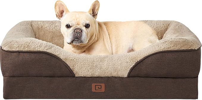 EHEYCIGA Memory Foam Dog Bed for Medium Size, Orthopedic Dog Sofa with Sides and Waterproof Liner, Washable Bolster Pet Bed Couch with Removable Cover, 30x20x6.5 Inch, Brown-PurrikoPets