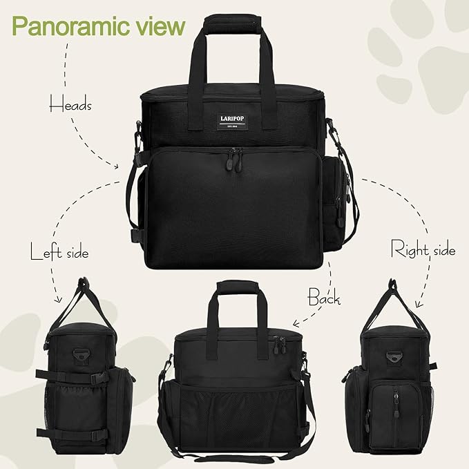 Dog Travel Bag,Weekend Pet Travel Bag Set for Dog and Cat,Airline Approved Tote Multi-Function Dog Bags for Traveling,Include 2 Collapsible Bowls,2 Food Storage Containers,1 Feeding Mat,Black-PurrikoPets