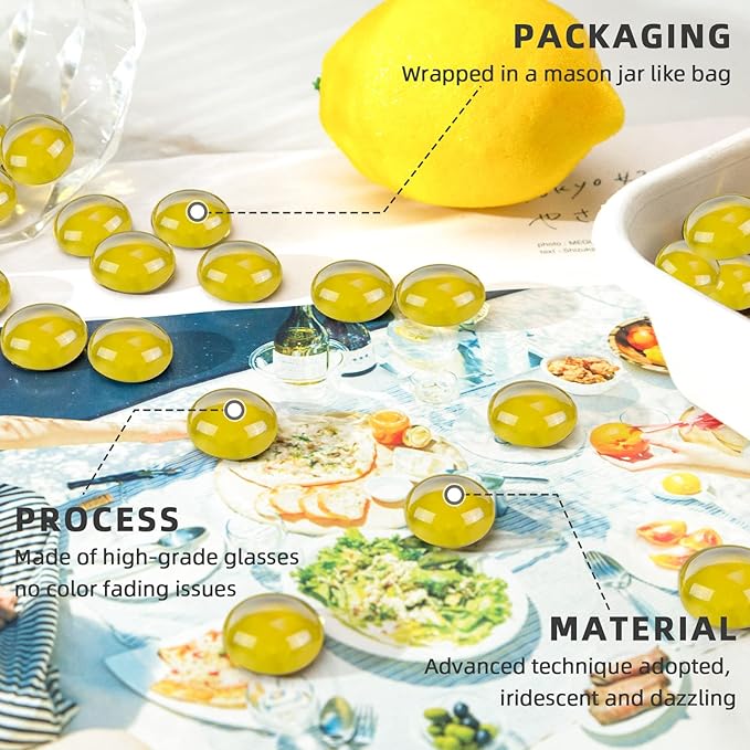 FUTUREPLUSX 1LB Yellow Glass Marbles, Flat Marbles Glass Beads Vase Fillers Decorative Rocks Gold Gemstones for Centerpieces Aquarium Table Scatter Home Decor-PurrikoPets