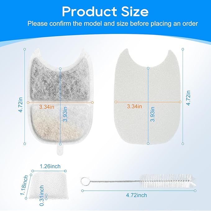 8+8 Set Cat Water Fountain Filters & Pump Sponges for 135 fl oz/4L Wilreless Cat Water Fountain, Replacement Filters & Sponges Pet Drinking Fountain Battery Operated for YPD-C004S,YPD-C004P-PurrikoPets