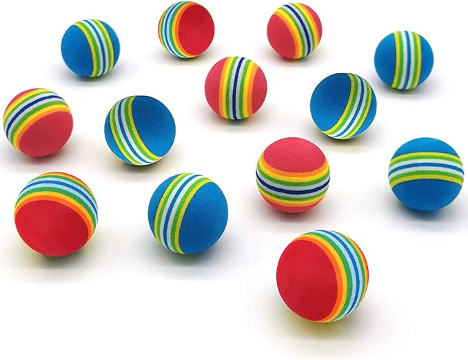 12 Pack 2 Color Rainbow Cat Toy Balls Soft EVA Foam Interactive Indoor Kittens Favorite Toys 1.38" Dia. Small Dogs Puppies Toy Balls Bulk Activity Chase Quiet Play Sponge Ball-PurrikoPets