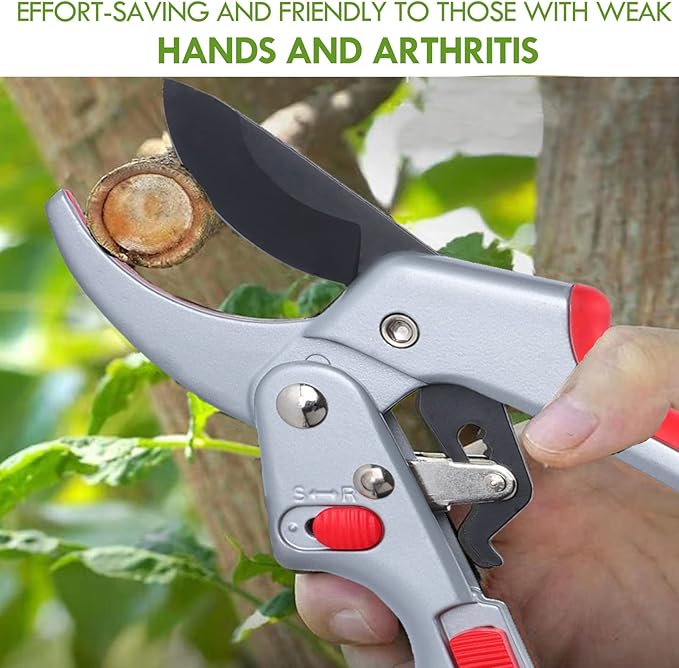 Garden clippers, premium Germany pruners, Work 3 times easier, professional ratchet pruning shears, cutting rose, flower, hedge, stem, tree, Sharp gardening scissors, Arthritis weak hand snips-PurrikoPets