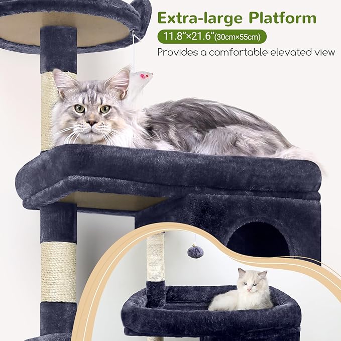 Globlazer Heavy Duty Cat Trees for Large Cats, Sturdy 72in Maine Coon Cat Tree for Large Cats 20 lbs+ Heavy Duty Cat Tower for Adult Biggest Cat with 6 Scratching Posts, Hammock, S72, Smoky Gray-PurrikoPets