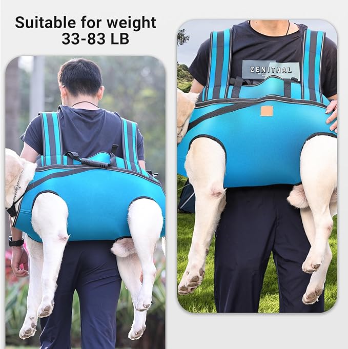 Dog Lift Harness Backpack Carrier for Large Dogs, Full Body Sling with Handle, Dog Harness for Joint Injuries, Arthritis, Ideal for Stairs, Elderly Dogs (Blue XX-Large 50-66 LBS)-PurrikoPets