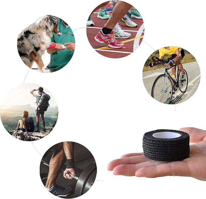 9 Pack 1" x 5 Yards Self Adhesive Bandage Wrap Self Stick Wrap for Ankle, Wrist, Finger, Sports, Breathable Cohesive Vet Tape for Pets (Black)-PurrikoPets