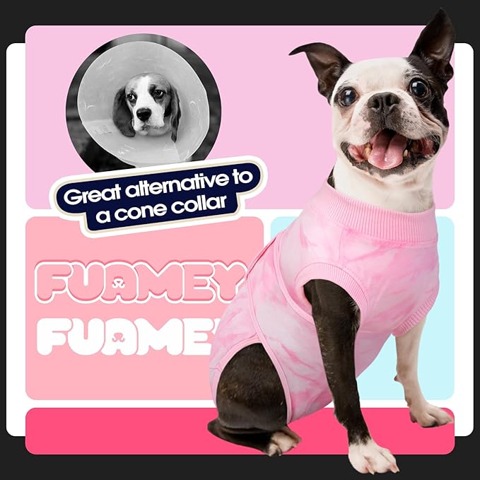 FUAMEY Recovery Suit for Dogs After Surgery,Soft Breathable Dog Bodysuit E-Collar & Cone Alternative Surgical Suit,Male Female Dog Neuter Spay Suits Anti Licking Wounds Onesie Pink Tie Dye S-PurrikoPets