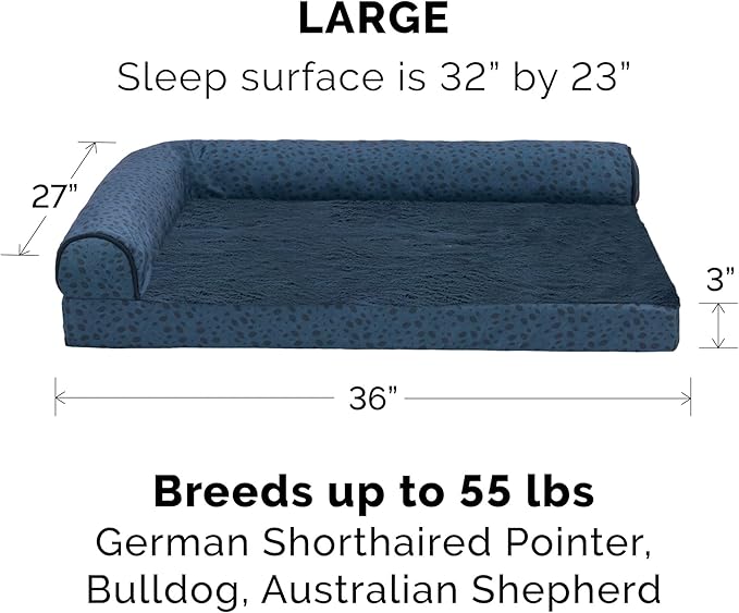 Furhaven Cooling Gel Dog Bed for Large/Medium Dogs w/ Removable Bolsters & Washable Cover, For Dogs Up to 55 lbs - Plush & Almond Print L Shaped Chaise - Blue Almonds, Large-PurrikoPets