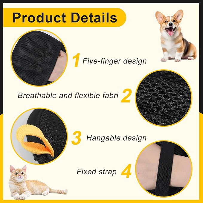 2-Pack Pet Hair Remover Gloves - Reusable Grooming Gloves for Dogs & Cats, Static Electricity Fur Removal Mitts for Furniture, Car, Clothing - Quick Dry Cleaning-PurrikoPets