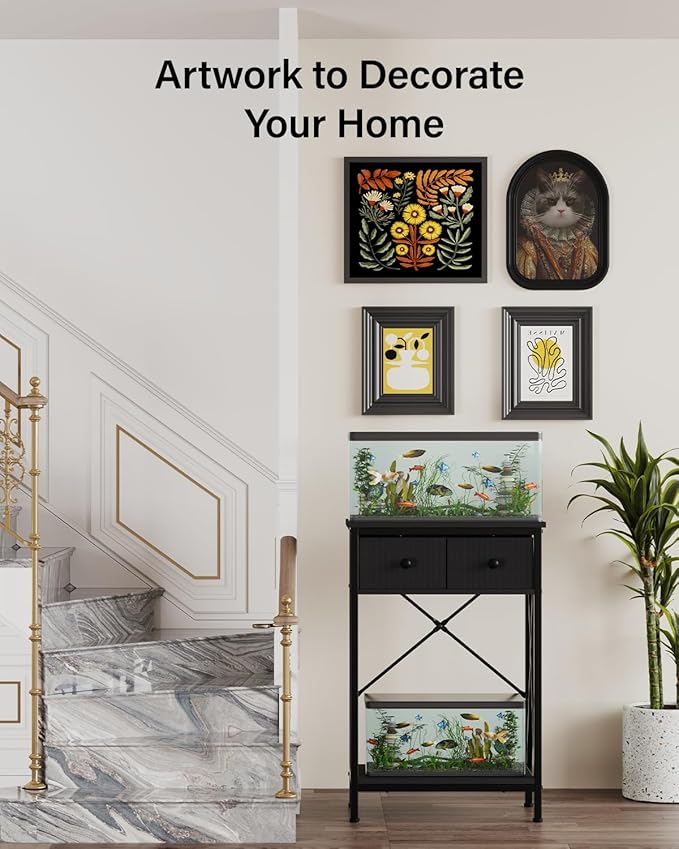 Fish Tank Stand for 5-10 Gallon Fish Tank: Aquarium Stand with Power Outlet - Metal 10 Gallon Tank Stand with Cabinet Drawer Storage for Turtle Tank, Reptile Terrarium (Black, 220LBS Capacity)-PurrikoPets