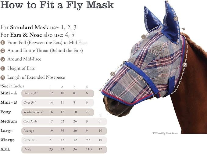 Kensington Fly Mask with Fleece Trim for Horses — Protects Face and Eyes from Flies and Sun Rays While Allowing Full Visibility — Breathable and Non Heat Transferring, Large, Atlantis-PurrikoPets