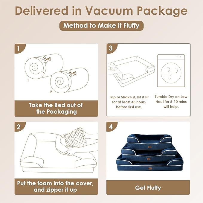 EHEYCIGA Orthopedic Dog Beds for Large Dogs, Waterproof Memory Foam Large Dog Bed with Sides, Non-Slip Bottom and Egg-Crate Foam Pet Couch Bed with Washable Removable Cover, Navy-PurrikoPets