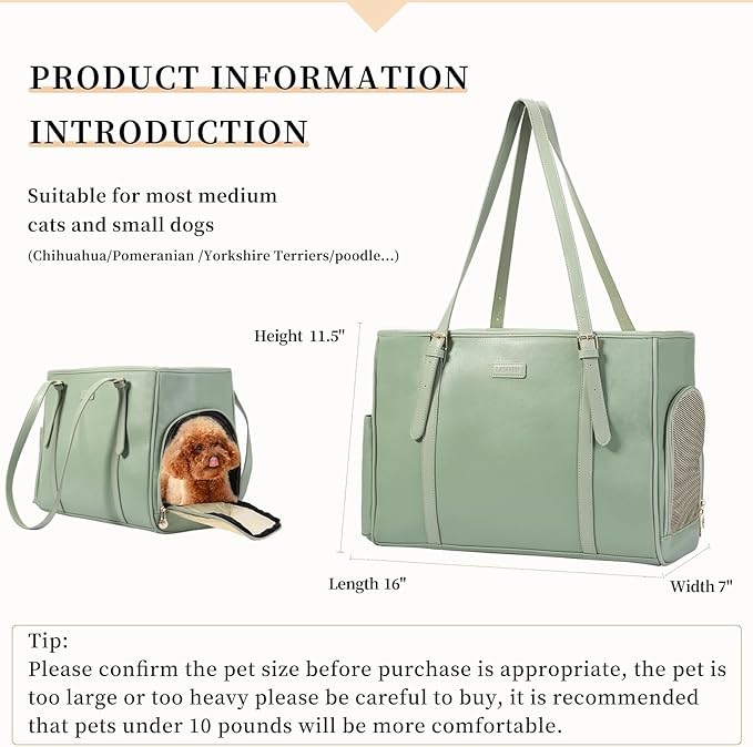 Fashion Dog Purse Pet Carrier Leather Bag for Small Dogs Cats Puppy, Portable Tote Bag Airline Approved Soft-Sided Carriers (Green)-PurrikoPets
