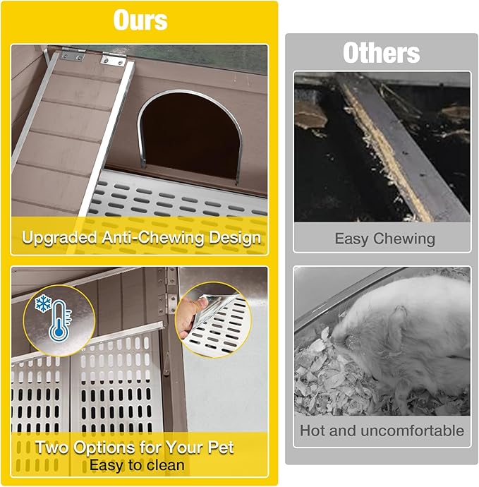 Aivituvin Rabbit Hutch with Stand Wooden Bunny Cage Indoor 2 Story Guinea Pig House with Anti Chew Ramp, No Leak Tray, Hideout, Wire Mesh (Brown)-PurrikoPets