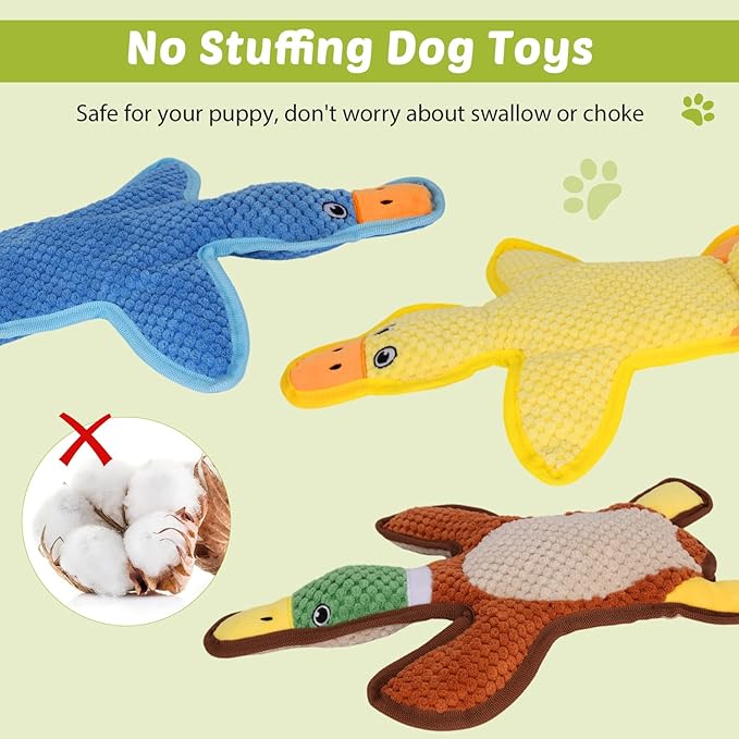 Dog Toys 3-Pack Cute Duck Shapes Puppy Toys No-Stuffing Squeaky and Crinkle Interactive Dog Chew Toy for Small to Large Breeds-PurrikoPets