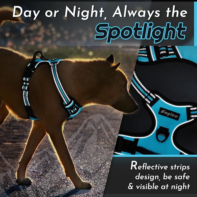 Eagloo Dog Harness Small Sized Dog, No Pull Service Vest with Reflective Strips and Control Handle, Adjustable and Comfortable for Easy Walking, No Choke Pet Harness with 2 Metal Rings, Sky Blue, S-PurrikoPets