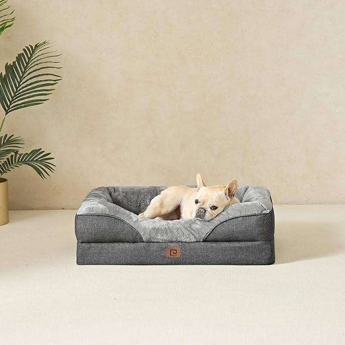 EHEYCIGA Memory Foam Dog Bed for Medium Size, Orthopedic Dog Sofa with Sides and Waterproof Liner, Washable Bolster Pet Bed Couch with Removable Cover, 30x20x6.5 Inch, Grey-PurrikoPets