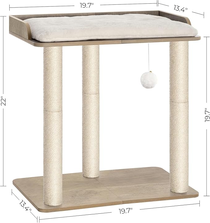 FourFurPets 22in Cat Tree Tower Condo, Cat Scratch Posts for Indoor Cats, Big Plate, Three 23.6in Full Sisal Scratching Posts, Greige-PurrikoPets