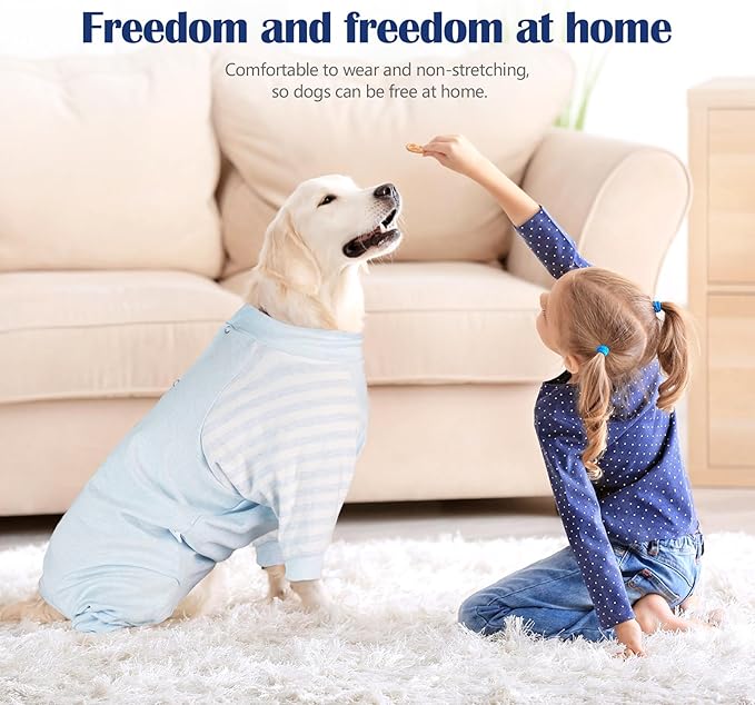 Dog Recovery Suit, Abdominal Wound After Surgery Wear, Anti Licking Bodysuit with Snaps, E-Collar & Cone Alternatives, Long Sleeve Dog Spay Surgical Onesie Prevent Shedding(2XL, Blue)-PurrikoPets