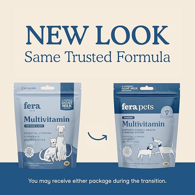 Fera Pets Goat Milk Topper - Multivitamin for Dogs & Cats with Probiotics - Supports Overall Health, Gut Health, and Immune System - for Picky Eaters - 60 TSP-PurrikoPets