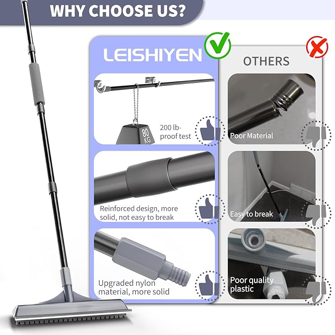 3 in 1 Carpet rake Kit for Pet Hair Removal Tool - Reusable Pet Hair Remover Broom w 58" Adjustable Long Handle, Dog & Cat Carpet Scraper, Pet Hair Remover for Rugs, Mats, Couch, Curtains(Gray)-PurrikoPets