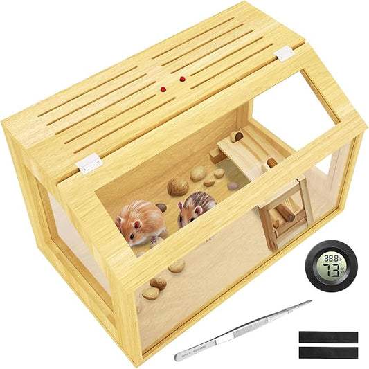 24" Wooden Hamster Cage, Chewproof Gerbil Cages and Habitats, Openable Top Roof Window with Silencing Pad, Guinea Pig Cage for Small Animals, Dwarf and Syrian Hamster, 24 x 16 x 16 Inches-PurrikoPets