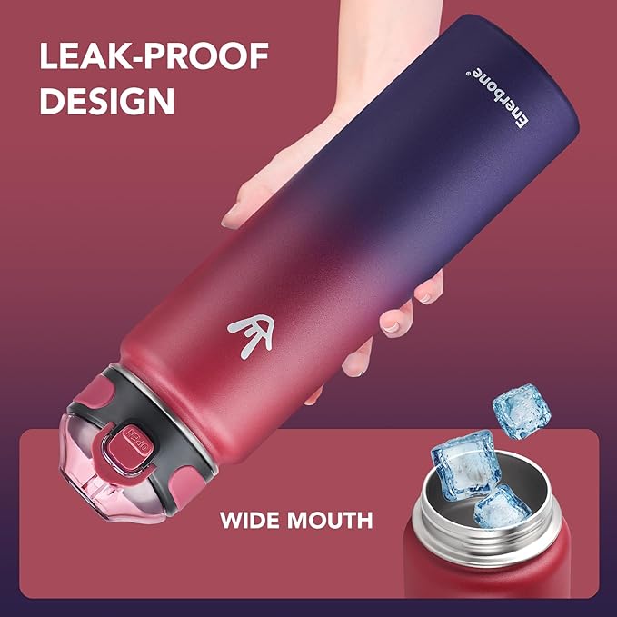 Enerbone 32 oz Insulated Water Bottle, Stainless Steel Bottle with Carrying Strap, Double-Wall Vacuum Insulation Design, Leakproof Sports Bottle with Straw, Keep Drinks Cold or Hot for Hours-PurrikoPets