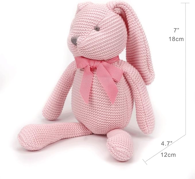 100% Organic Cotton Baby Toys Pink Bunny Rabbit Stuffed Animal for Newborn 7.1"-PurrikoPets
