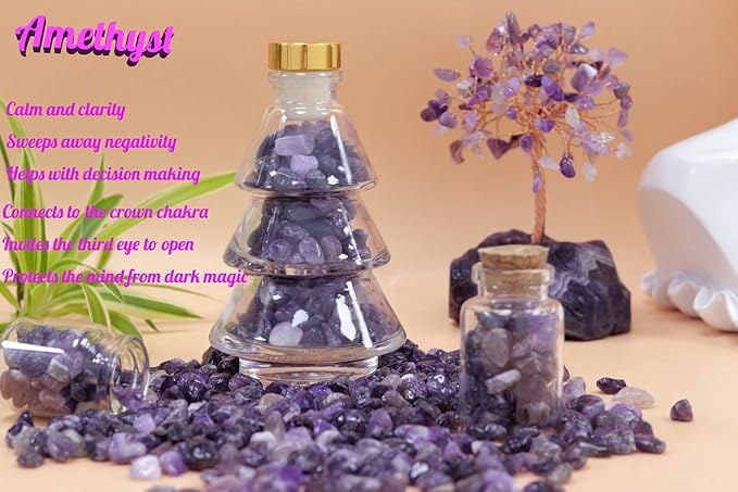 1lb Amethyst Aquarium Gravel Rocks Natural Tumbled Healing Crystal Chips Bulk Gemstones Tumbled Crushed Stones for Fountain Vase Filler Planters Decorative Fish Tank Potted Reiki Energy Balancing-PurrikoPets