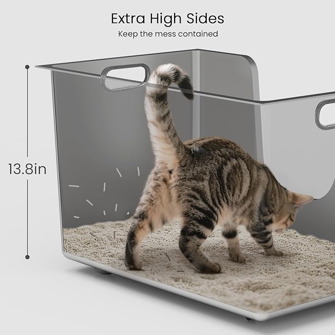 Enclosed Stainless Steel Cat Litter Box 13.8” High Sides, Extra Large Litter Box for Big Cats, XL Metal Kitty Litter Pan Pet Toilet with Wheels for Easy Mobility, Anti-Leakage, Non-Sticky, Easy Clean-PurrikoPets