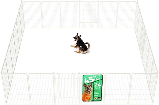 FXW Rollick Unleashed Dog Playpen for Indoor, Yard, RV Camping, 45 inch 24 Panels for Large Dogs, White│Patented-PurrikoPets