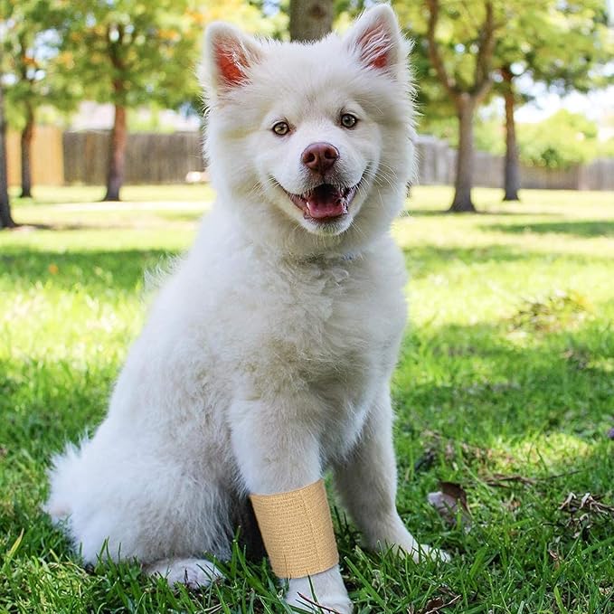 12-Rolls Self Adherent Bandage Wrap, Vet Tape - 3 in x 5 Yds Breathable, Elastic Cohesive Wrap Tape for Wrist, Swelling, Sports, Tattoo (Tan)-PurrikoPets