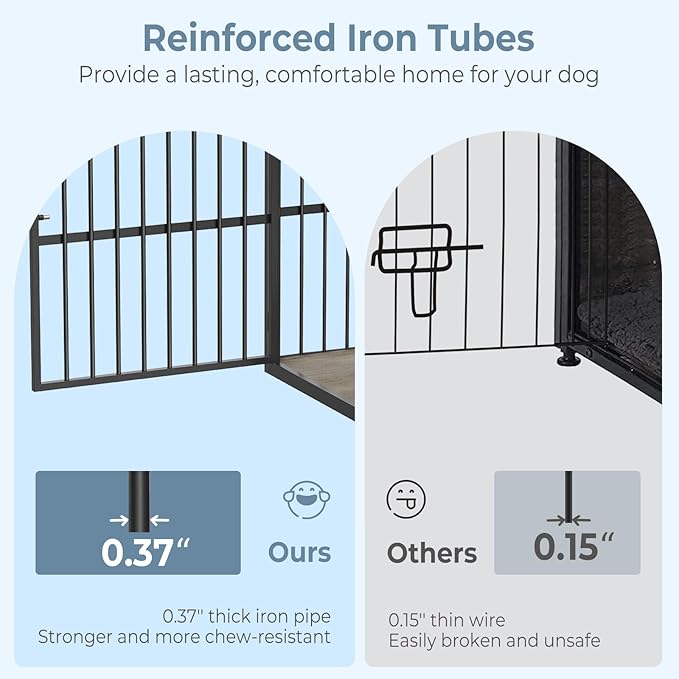 43'' Dog Crate Furniture with 3 Doors, XL Wooden Crate End Table, Heavy Duty Indoor Puppy Cage Kennel for Medium to Large Dogs, Multiple Units Can be Combined-PurrikoPets