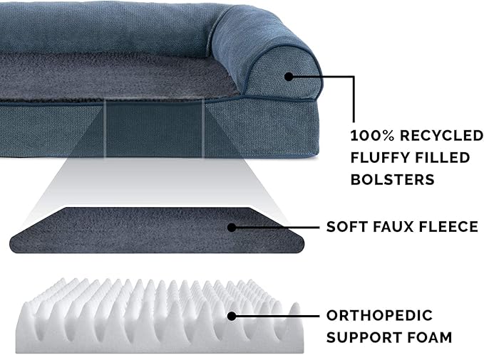 Furhaven Orthopedic Dog Bed for Large Dogs w/ Removable Bolsters & Washable Cover, For Dogs Up to 95 lbs - Sherpa & Chenille Sofa - Orion Blue, Jumbo/XL-PurrikoPets
