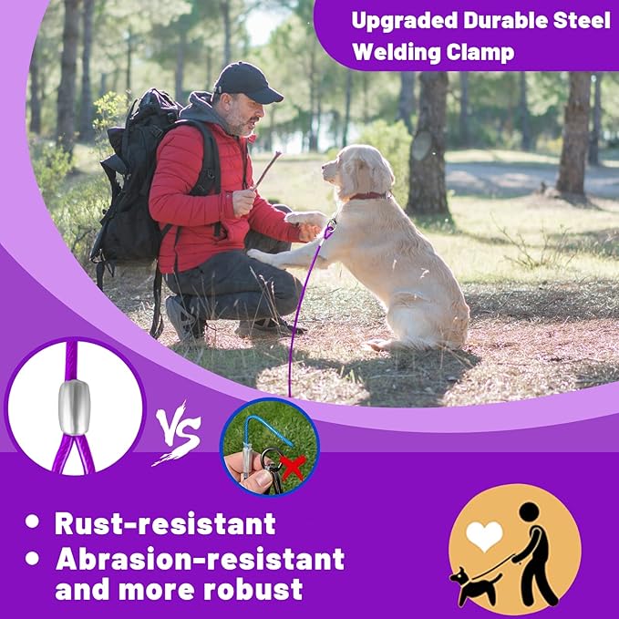 Dog Tie Out Cable 10/15/20/25/30 FT Runner for Yard Steel Wire Cable with Durable Superior Clips Purple Chains for Outside Dog Lead for Large Up to 165 Lbs-PurrikoPets
