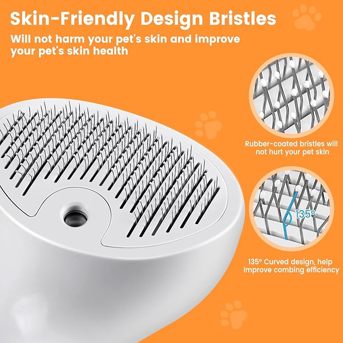 3 in 1 Cat Steam Brush for Cats & Dogs, Pet Spray Hair Removal Comb for Shedding & Grooming, Rechargeable Water Brush for Long & Short Haired Pets with Release Button(White)-PurrikoPets