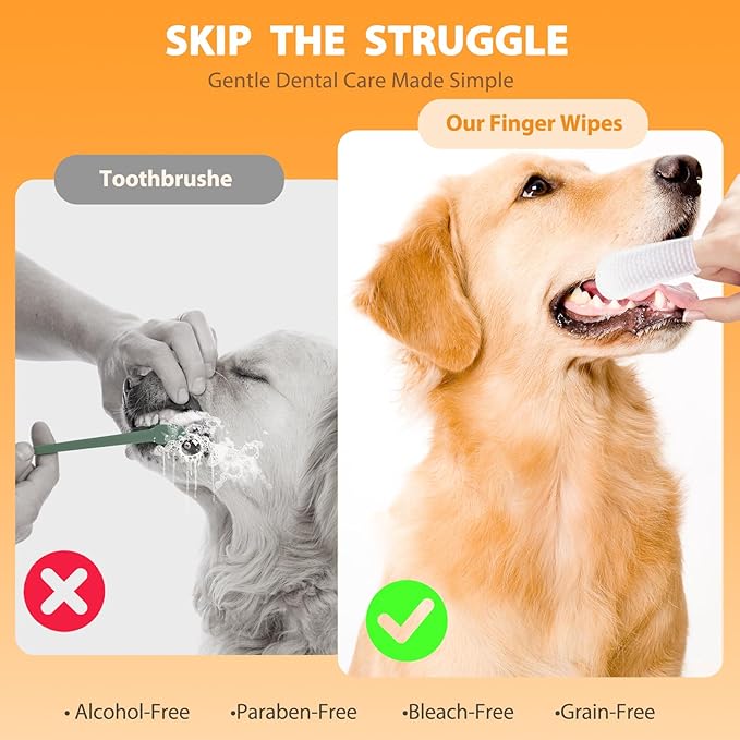 Dog Dental Wipes, Pet Dental Finger Wipes for Dogs & Cats, Dog Teeth Cleaning Wipes, Reduce Plaque & Tartar Buildup, Fresh Breath, Protect Gums, Dog Ear Cleaner Wipes Remove Wax, Coconut Scent, 50Pcs-PurrikoPets