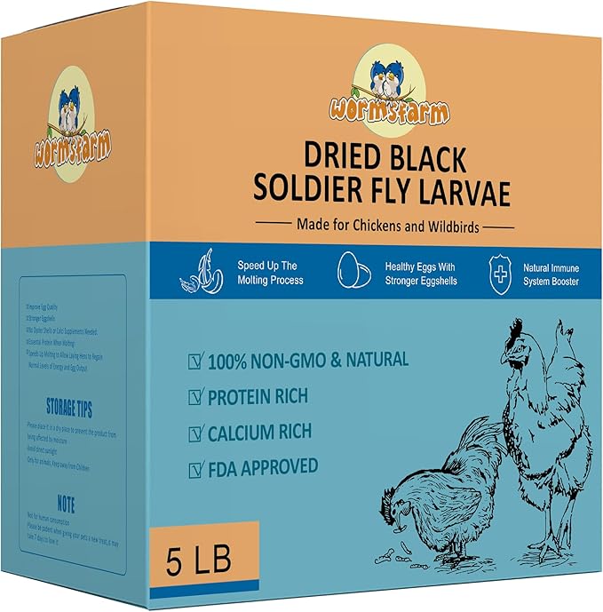 5LB Dried Black Soldier Fly Larvae Treat for Chicken More Calcium Than Mealworms,for Laying Hen,Wild Birds (5 Pound)-PurrikoPets