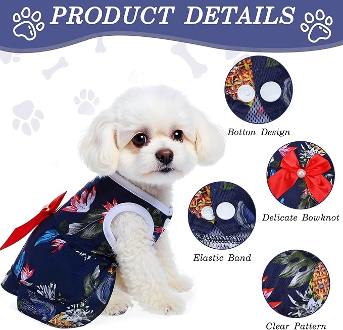 8 Pcs Summer Hawaiian Dog Dresses, Dog Bowknot Dresses Cute Hawaii Puppy Dress Soft Lightweight Clothes Princess Outfits Pet Skirts for Girl Dogs Beach Parties(Medium)-PurrikoPets