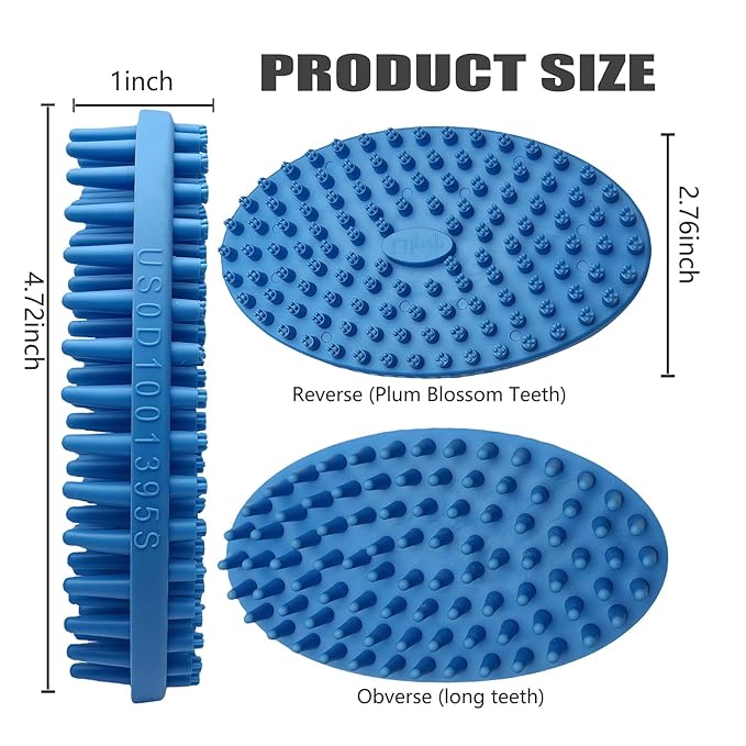 Dog Grooming Brush, Lilpep Pet Shampoo Bath Brush Soothing Massage Rubber Comb with Adjustable Ring Handle for Long Short Haired Dogs and Cats (2 pale blue, 2 sided brush)-PurrikoPets