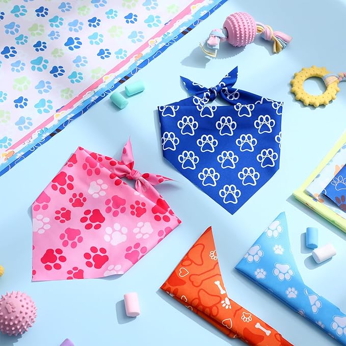 100 Pieces Paw Print Dog Bandanas Bulk Paw Bandanas for Dogs Soft Bibs Adjustable Triangle Doggie Scarves for Small Medium Large Pets Party Costume-PurrikoPets
