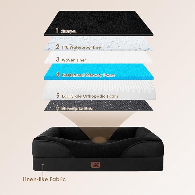 EHEYCIGA Memory Foam XL Dog Bed for XLarge Sized, Extra Large Orthopedic Dog Sofa with Sides and Waterproof Liner, Washable Bolster Pet Couch with Removable Cover, 42x30x7.5 Inch, Black-PurrikoPets