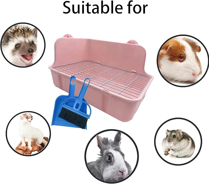 11Pcs Rabbit Litter Box Toilet,Bunny Corner Litter Bedding Plastic Square Grate Guinea Pig Bunny Ferret Hamster Hedgehog, Potty Trainer Bedding Box for Guinea Pig Ferret Hamster Hedgehog (Pink)-PurrikoPets