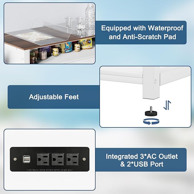 40-50 Gallon Fish Tank Stand with Power Outlet & 2 Storage Drawers, Heavy Duty Metal Frame Aquarium Stand with Waterproof Mat, 36.6" L*19.1" W Tabletop, 800LBS Capacity, White+Brown-PurrikoPets