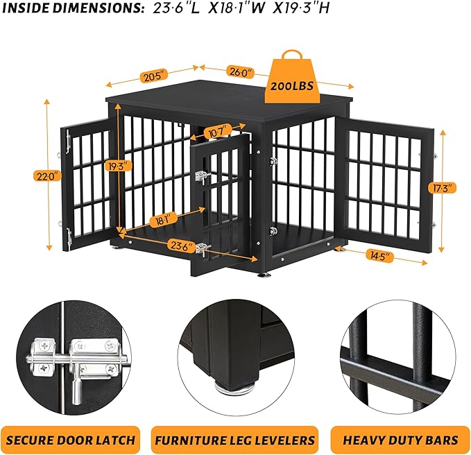 26 Inch Heavy Duty Dog Crate Furniture for Small Dogs, Decorative Pet House End Table, Wooden Cage Kennel Furniture Indoor, Black-PurrikoPets