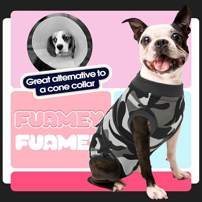 FUAMEY Dog Recovery Suit Male,Dogs Surgery Neuter Suits Puppy Spay Shirts for Female Protect Dog's Skin Anti Licking Abdominal Wounds Doggie Onesie Pet Bodysuit Alternative to Cone Grey Camouflage L-PurrikoPets